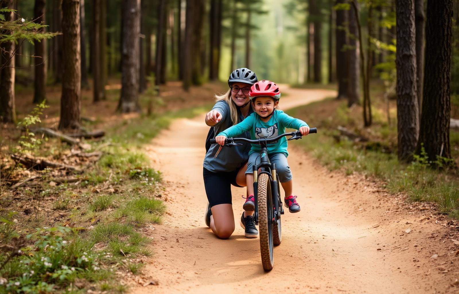 Pearse coaching a young rider on a North Georgia dirt trail